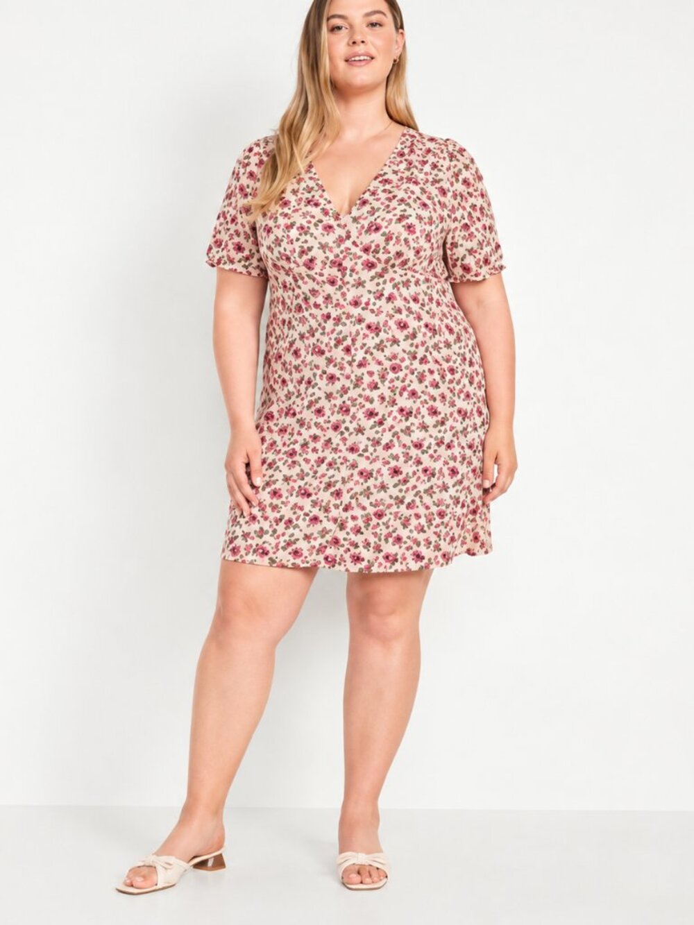 Old Navy L Floral Fit & Flare Mini Dress V Neck Cottagecore 100% Viscose